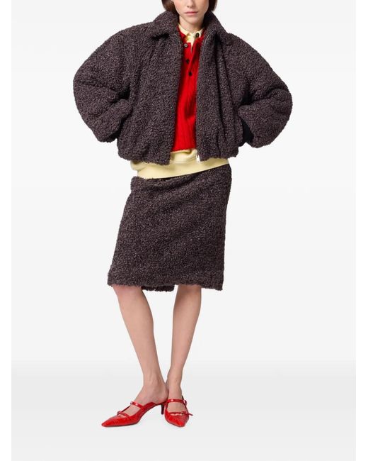 MSGM Brown Bouclé-Effect Midi Skirt