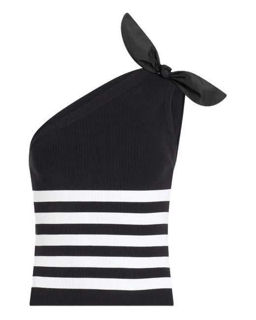 Patou Black Striped-Pattern Bow-Detail One Shoulder Top