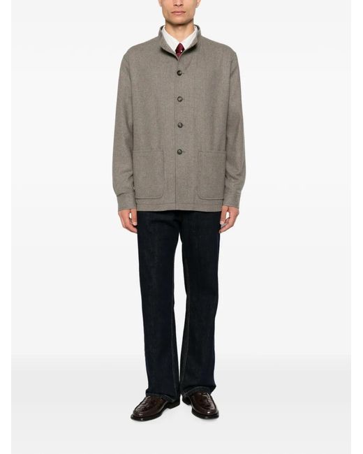Tagliatore Gray High-Neck Patch-Pocket Jacket for men