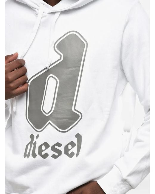 DIESEL White Logo-Print Drawstring Hoodie for men
