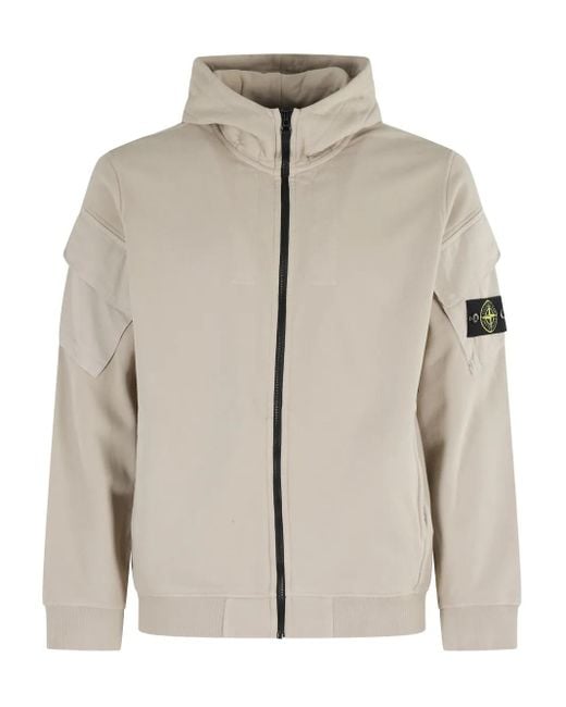 Stone Island Natural 6100009 Logo-Patch Hooded Zip-Up Jacket for men