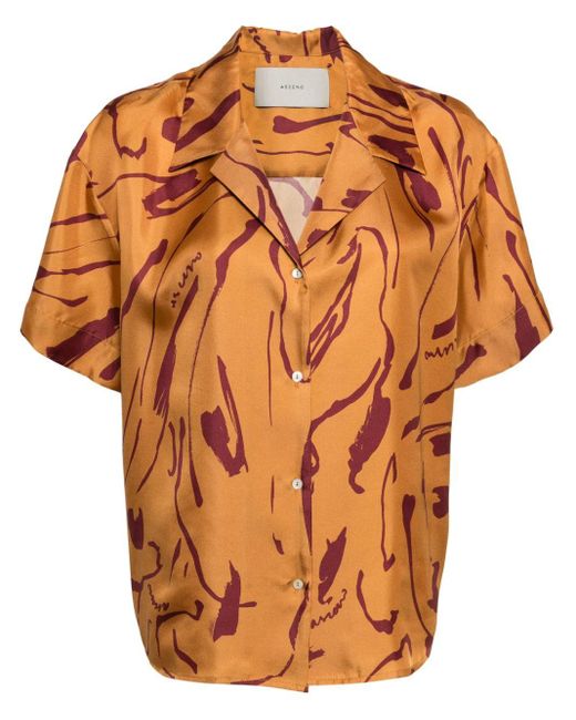 Asceno Orange Abstract-print Short-sleeve Shirt
