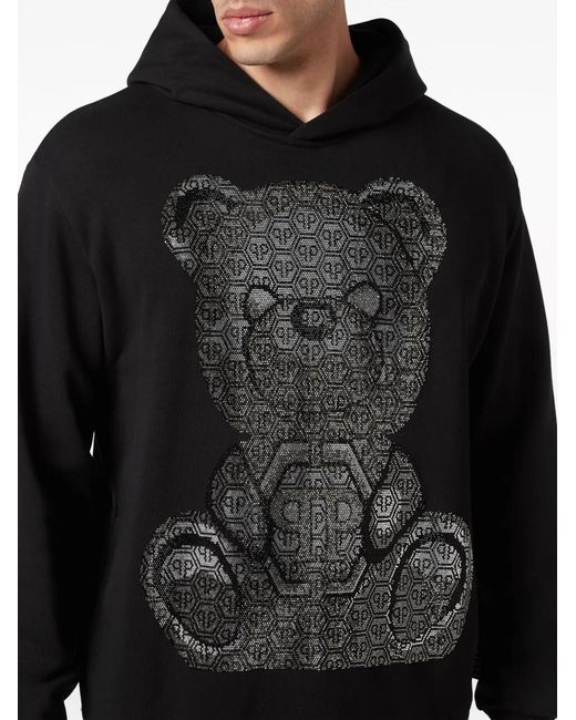 Philipp Plein Black Teddy Bear-Print Cotton Hoodie for men