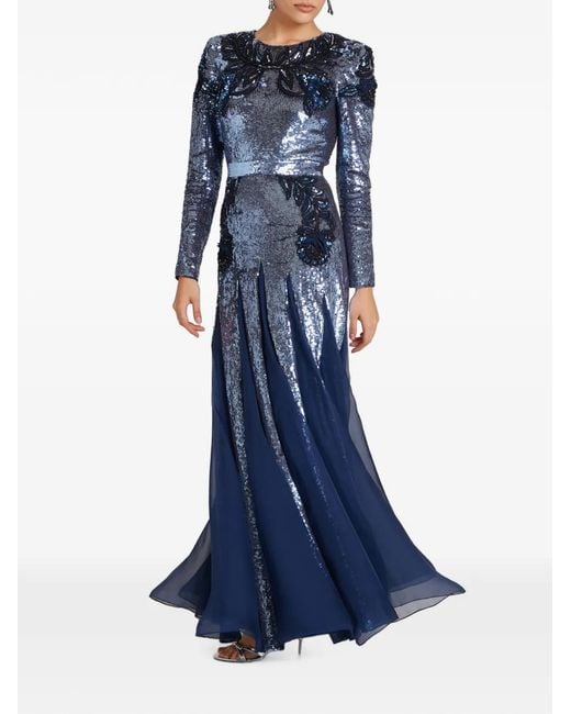 Temperley London Blue Porta Floral-Embroidered Maxi Dress