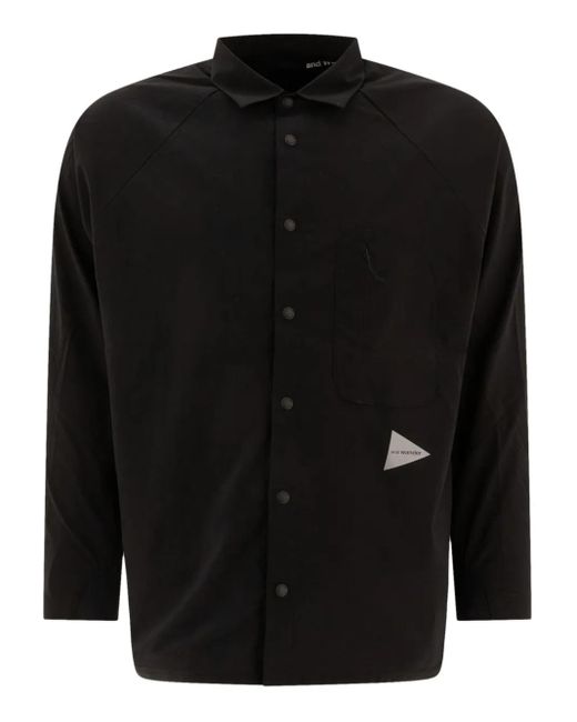 And Wander Black Fleece-Insert Snap-Button Shirt for men