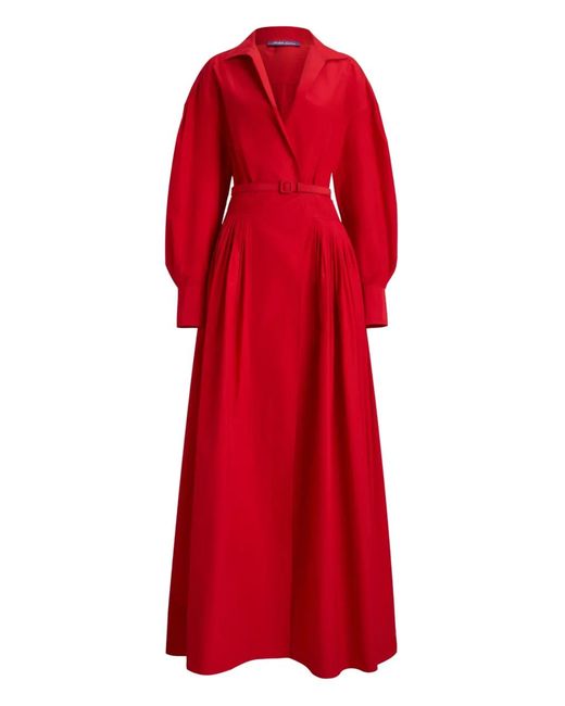 Ralph Lauren Red Daley Cotton-Blend Poplin Evening Shirtdress