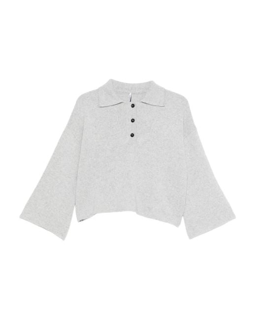 Liviana Conti White Geripptes Poloshirt Mit Knöpfen