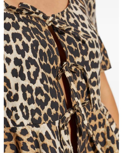 Ganni White Leopard-Print Peplum Blouse