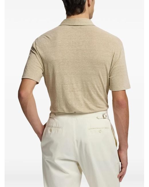 Ralph Lauren Natural Embroidered Linen Polo Shirt for men