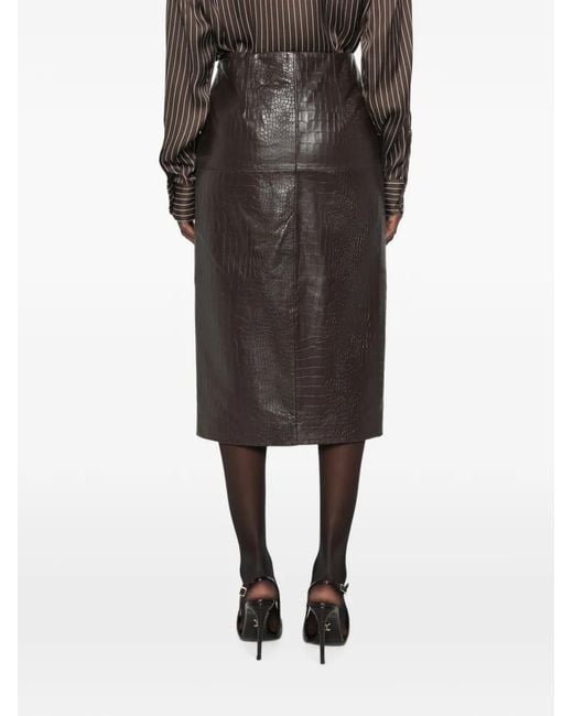 FEDERICA TOSI Gray Crocodile-Effect Leather Midi Skirt