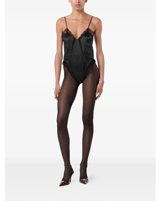 Versace Black Lace-Trimmed Bodysuit