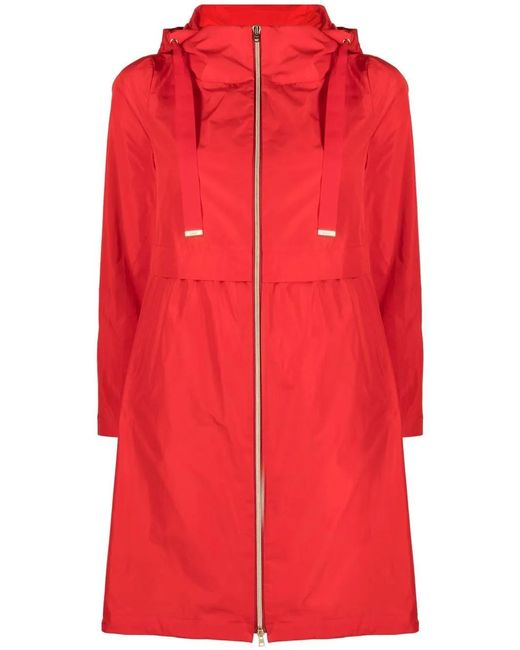 Herno Red Techno Taffeta Drawstring-Hood Parka