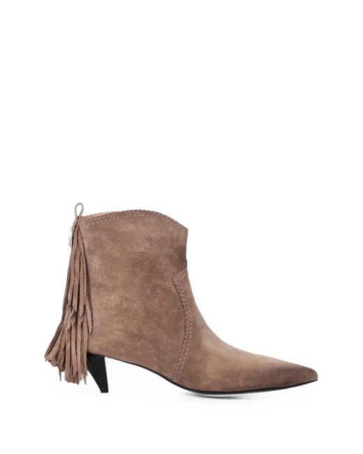 Pinko Brown Fringe-Detail Suede Ankle Boots