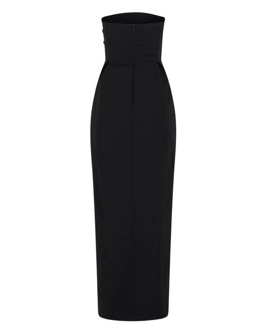 Rosie Assoulin Black Peep-Lapel Slit Gown