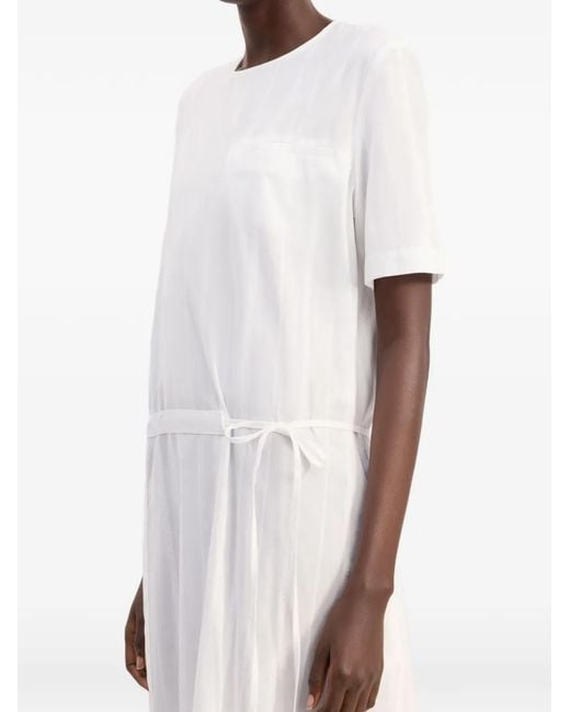 Loulou de Saison White Renata Stripped Cinched-Waist Midi Dress