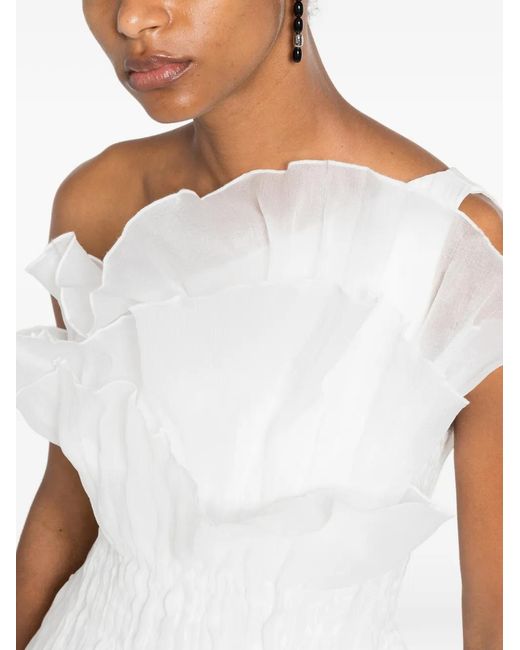 Aje. White Ruffled One-Shoulder Dress