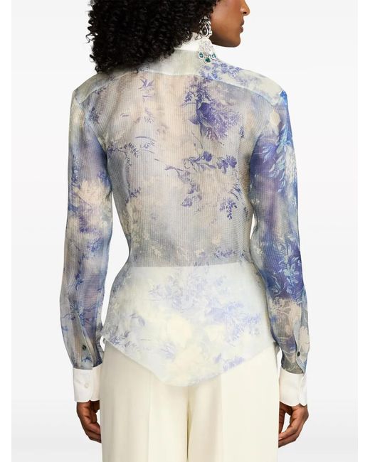 Ralph Lauren Blue Nancie Floral-Print Silk Shirt