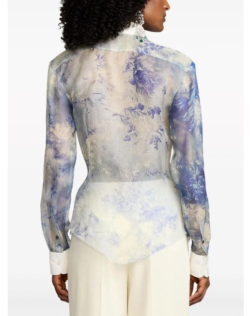 Ralph Lauren Blue Nancie Floral-Print Silk Shirt