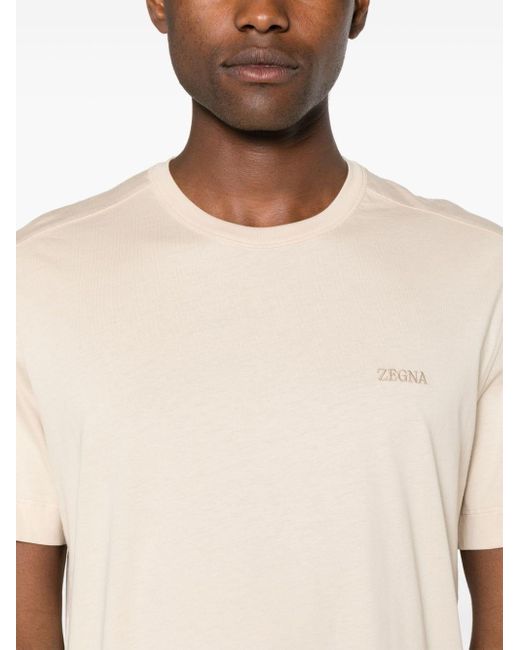 Zegna T-shirt Met Geborduurd Logo in het Natural voor heren