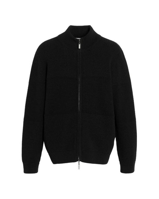Barrie Black Chunky Waffle-Effect Zip Cardigan for men