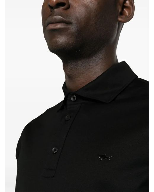 Paul & Shark Black Logo-Plaque Polo Shirt for men