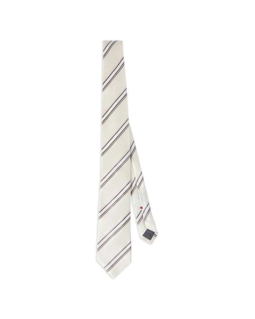 Brunello Cucinelli White Regimental Stripe Silk And Cotton Tie for men