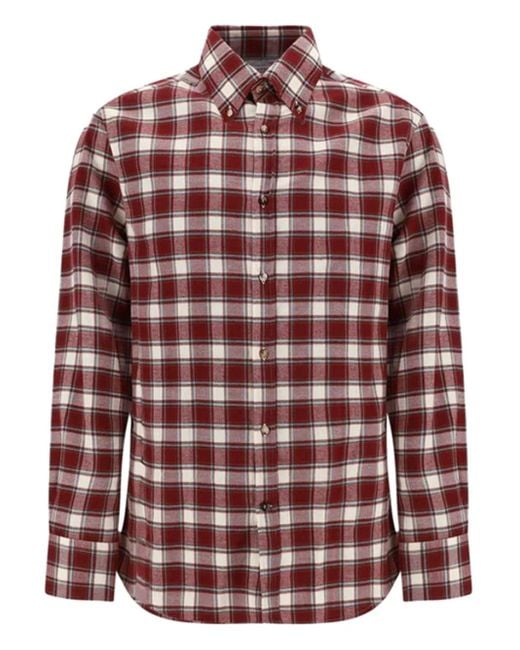 Brunello Cucinelli Red Checked Button-Fastening Shirt for men