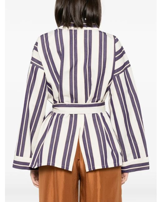Forte_forte White Veste Rayée À Taille Ceinturée
