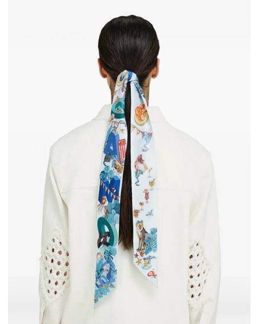 Ferragamo Blue Jungle Party-Print Silk Mini Bandeau