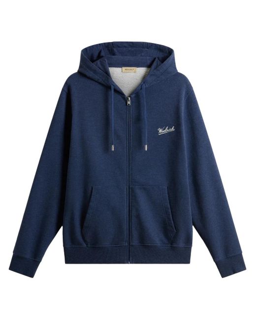 Woolrich Blue Cotton Hoodie With Zip for men