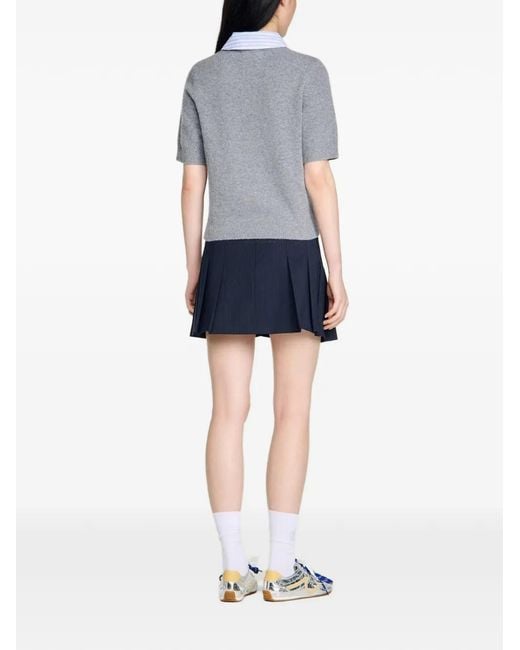 Sandro Gray Detachable Collar Wool Sweater