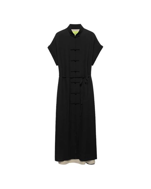 Shanghai Tang Black Silk Frog-Fastening Shirt Dress