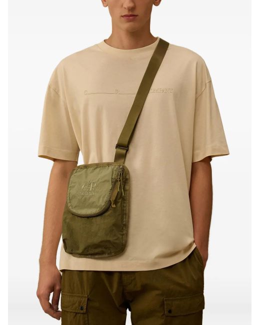 C P Company Green Logo-Embroidered Messenger Bag for men
