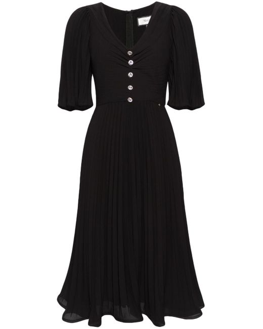 Nissa Black Rhinestone-embellished Pleated Dress