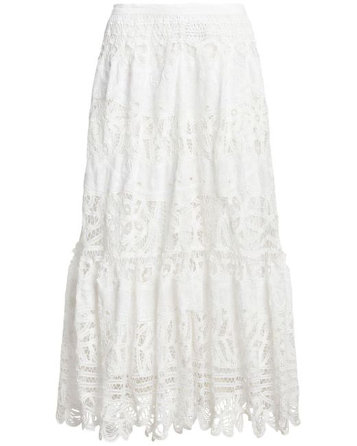 Polo Ralph Lauren White Battenberg-lace Midi Skirt