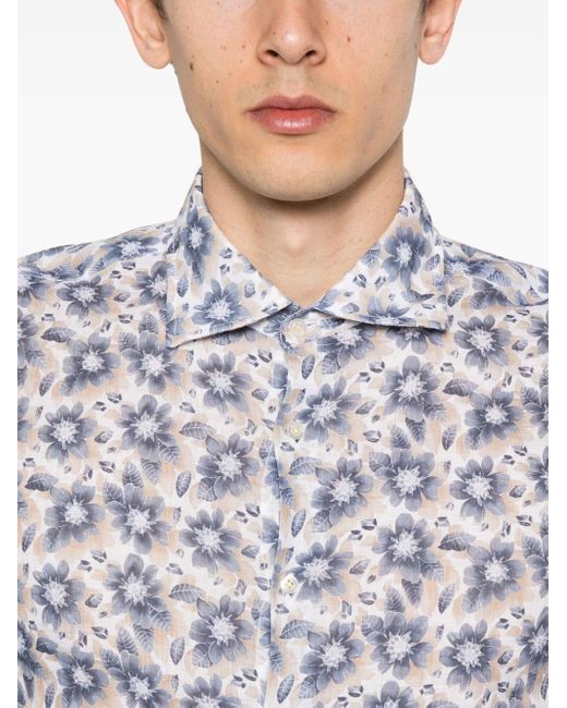 Manuel Ritz Blue Floral-print Linen Shirt for men
