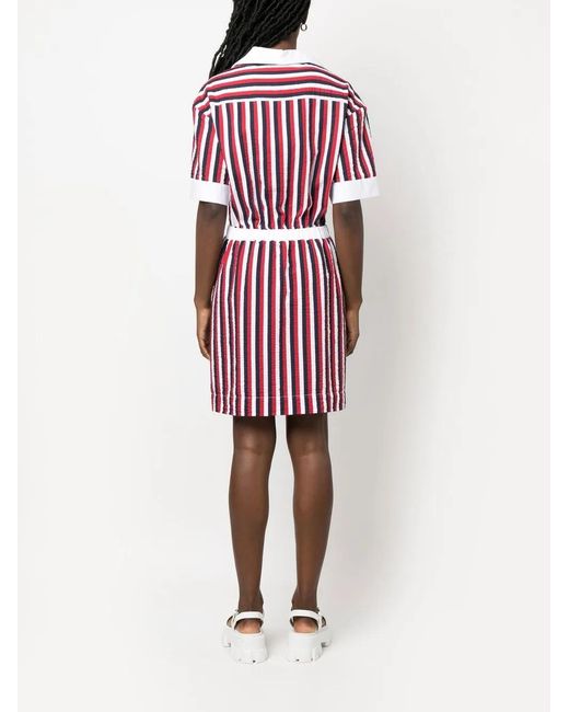 Love Moschino Red Striped Elasticated Waist Shirt Dress