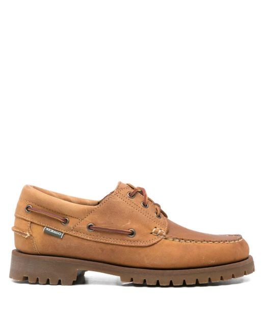 メンズ Sebago レザー レースアップ デッキシューズ Brown
