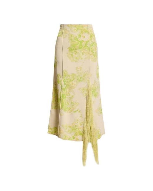 Erdem Yellow Floral Fringe Midi Skirt