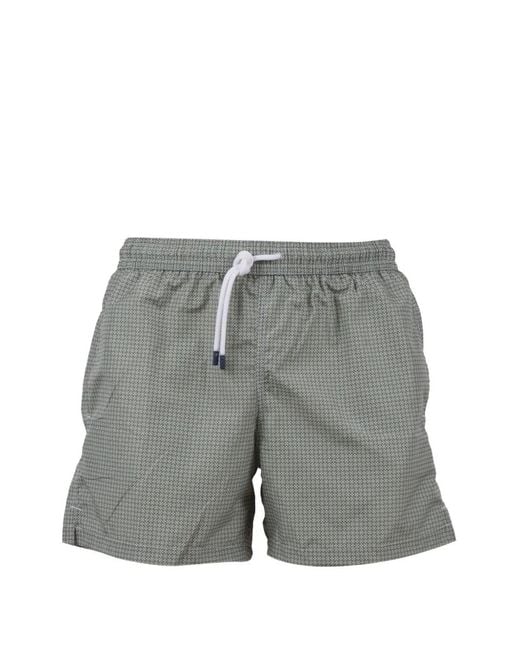 Fedeli Gray Logo-Patch Swim Shorts for men