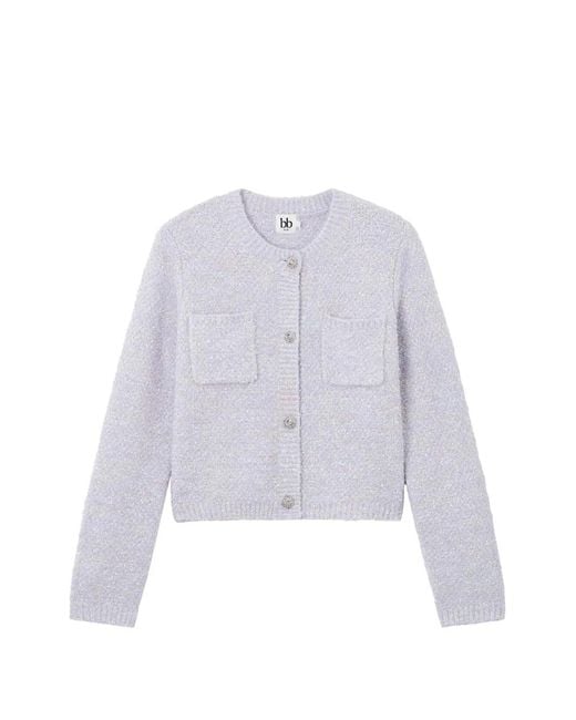B+ AB White Crew-Neck Cardigan