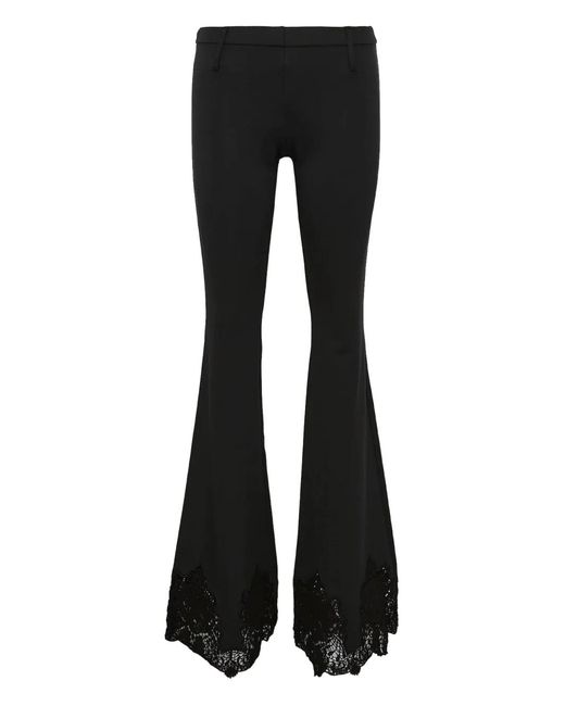 Pushbutton Black Lace-Hem Flared Trousers