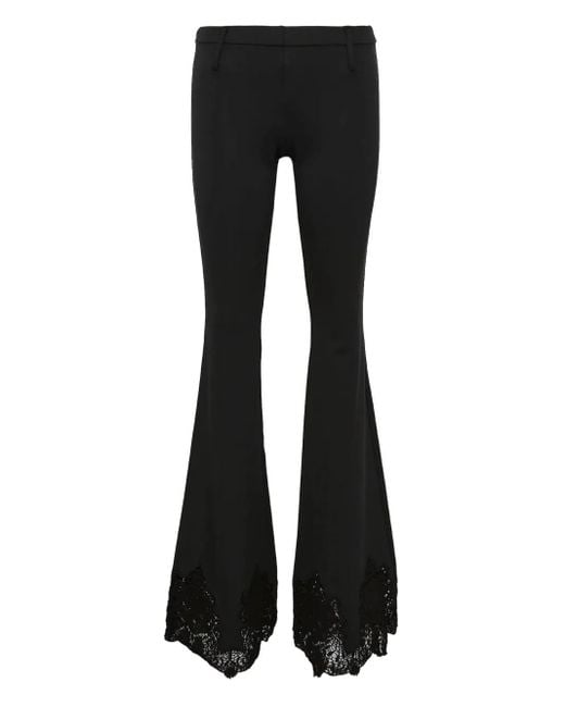 Pushbutton Flared Broek Met Kanten Afwerking in het Black