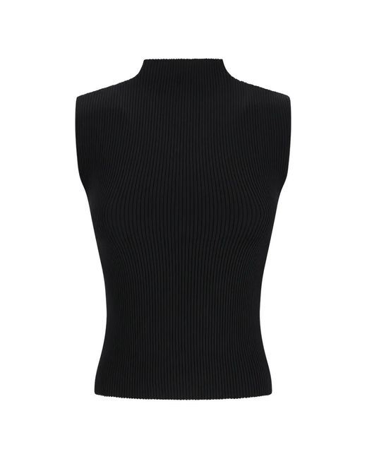 Magda Butrym Black Ribbed-Knit High-Neck Top