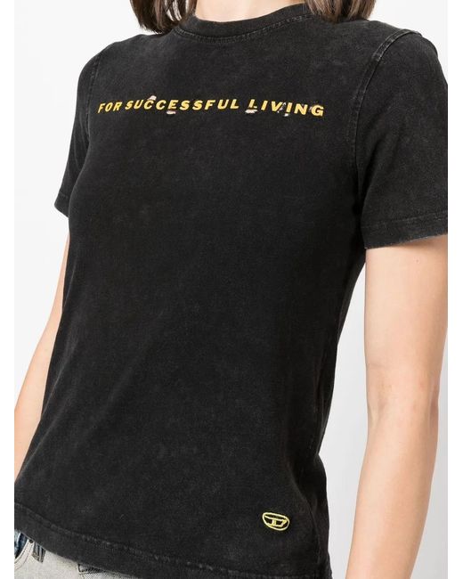 DIESEL Black Distressed-Finish Slogan-Print T-Shirt