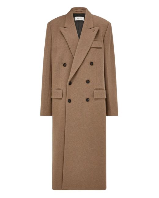 Ferragamo Natural Double-Breasted Peak-Lapel Coat for men