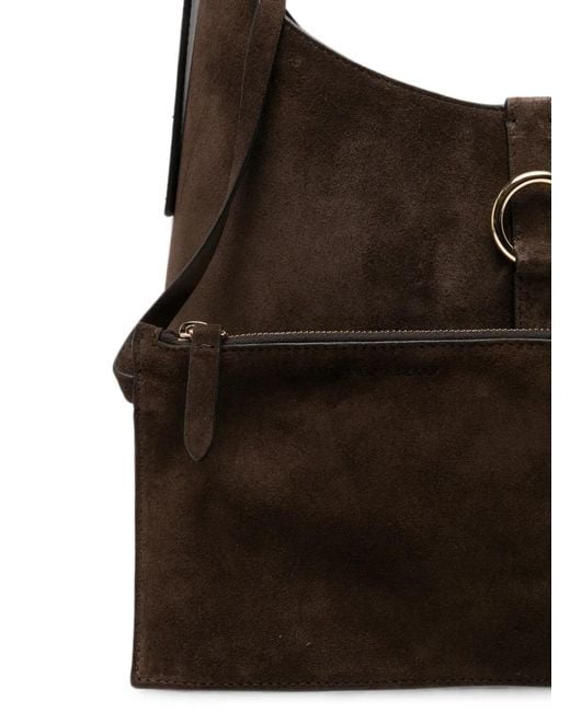 Strathberry Black Bar-Detail Suede Shoulder Bag
