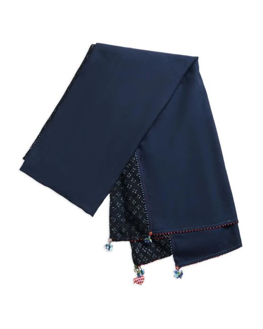 Péro Beaded-embellished Patterned Scarf Blue