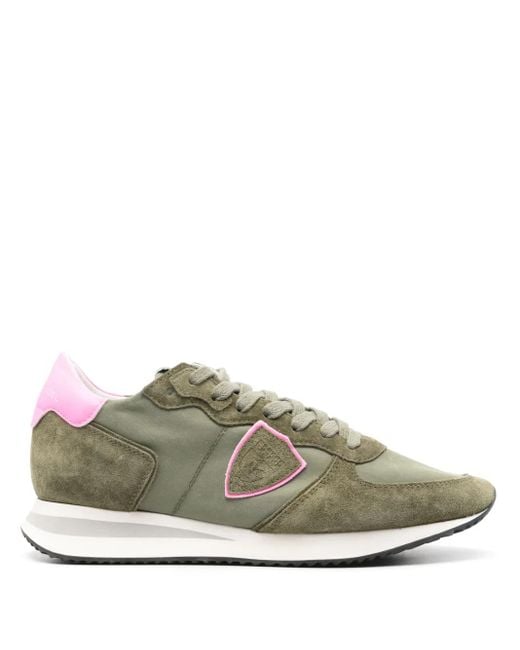 Philippe Model Green Panelled Suede Leather Chunky Sneakers