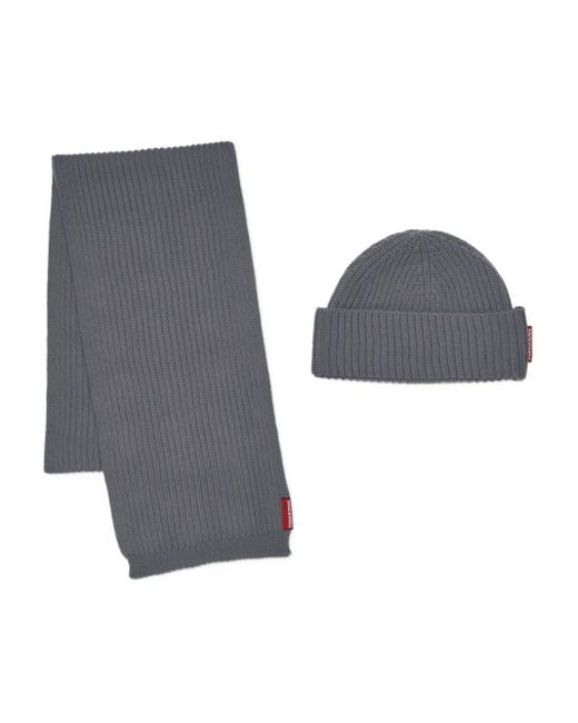 DSquared² Gray Ribbed-Knit Scarf Set for men